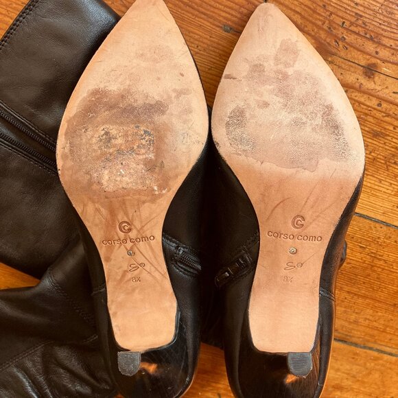 Leather Black Knee Boot- Pointed Toe - Picture 4 of 6